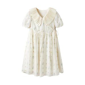 PEACEBIRD - Beige Sweet Style Lapel Doll Midi Dress